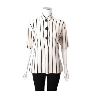 Balenciaga striped short sleeve silk top with button-up